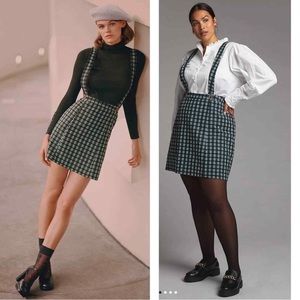 BNWT Maeve Green Plaid Pinafore skirt 24w Anthropologie